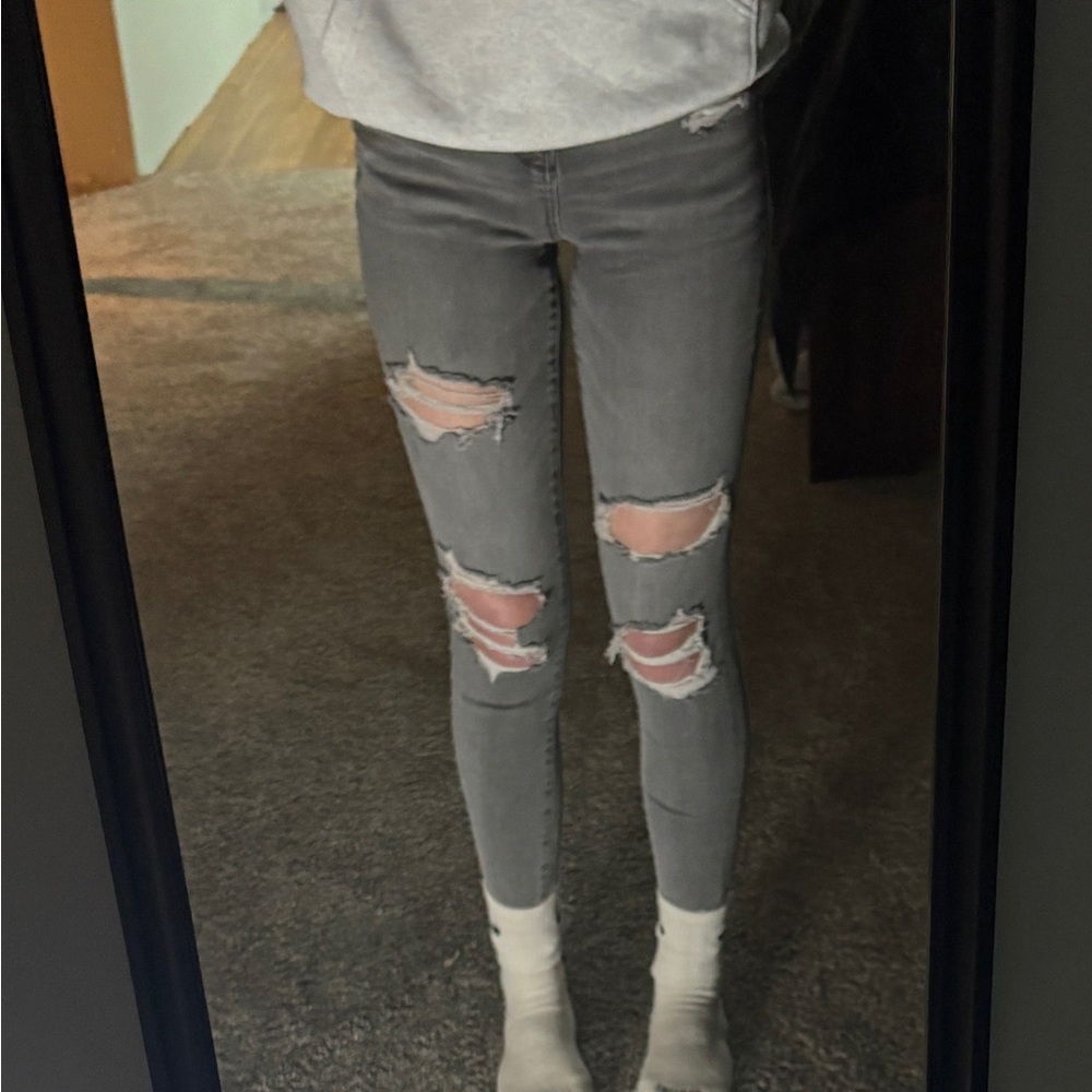 Women's Gray/black Distressed Skinny Jeans American Eagle